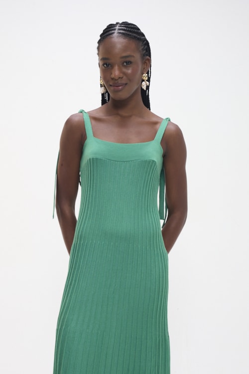 Vestido Tricot Plissado Verde Esmeralda - foto 1
