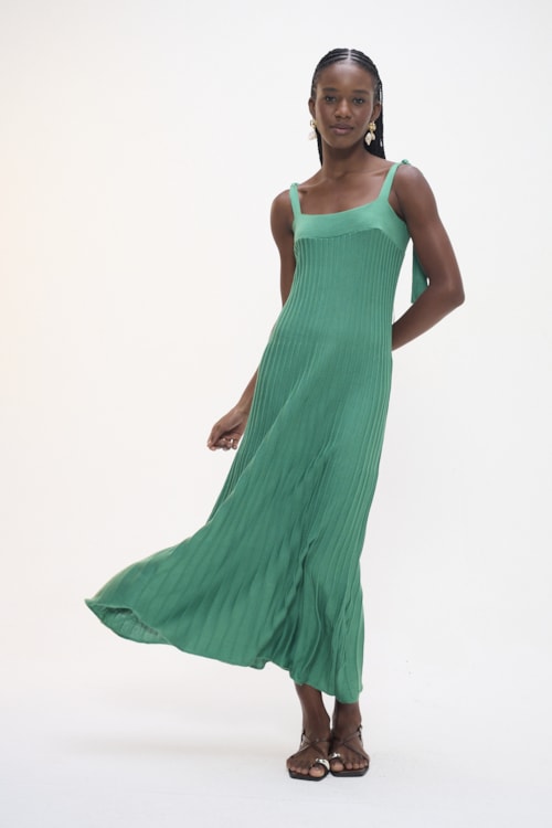 Vestido Tricot Plissado Verde Esmeralda - foto 3