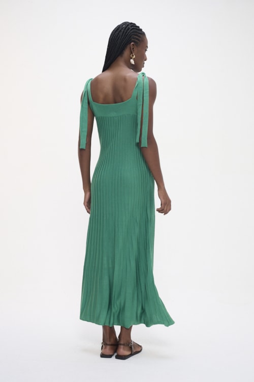 Vestido Tricot Plissado Verde Esmeralda - foto 4