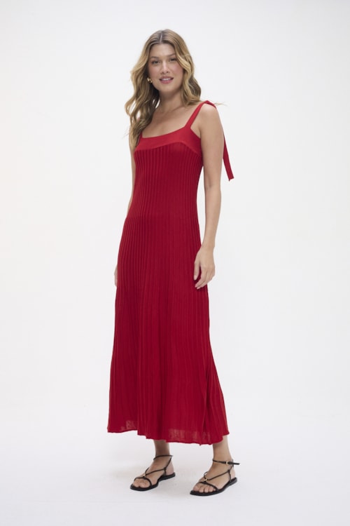Vestido Tricot Plissado Vermelho Fogo - foto 2