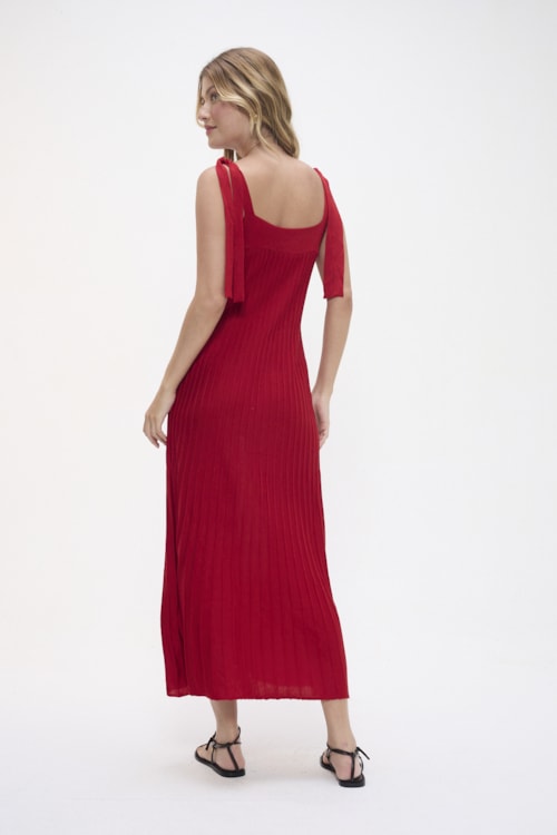 Vestido Tricot Plissado Vermelho Fogo - foto 3