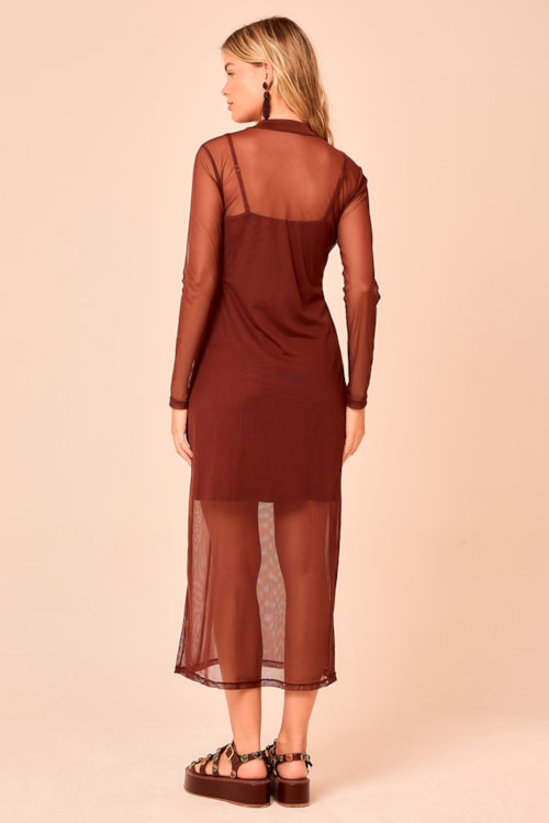 Vestido Tule Gola Alta Marrom Cacau - foto 3